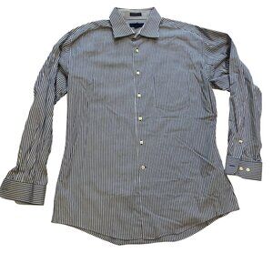 Egara Fitted Dress Shirt Men's Size 17 Non Iron Blue and White Striped Cotton